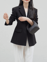 여성 고급 봄 결혼식 하객룩 테일러드 오버핏 자켓 정장재킷 블랙 정장자켓