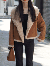 여성 럭셔리 고급 스웨이드 양모 양면 리버시블 무스탕 양털 자켓 숏코트 점퍼 명품스타일