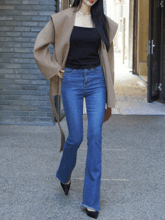 여성 고급 하이웨스트 진청 슬림핏 스판데님 날씬해보이는 세미부츠컷청바지 팬츠